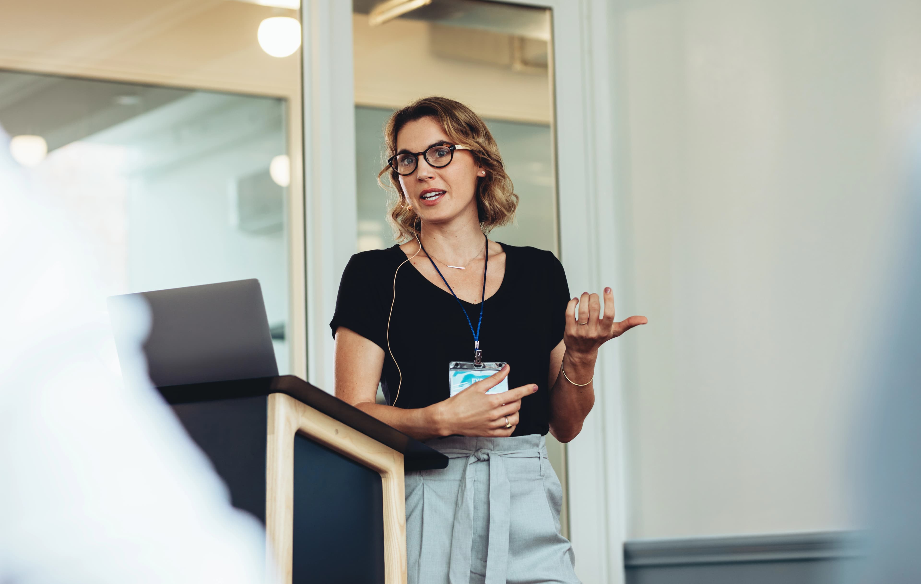 woman talking in a meeting room